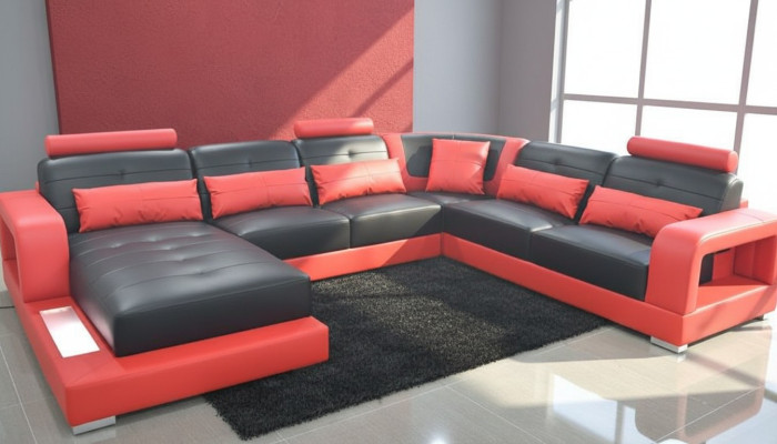 Wohnlandschaft Ecksofa U-form Eckcouch LED Beleuchtet Sofa Couch Ecksofa Sofas