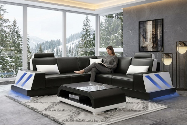 Ledersofa Eckcouch Polstergarnitur Sofa Couch Eckgarnitur Wohnlandschaft Polster