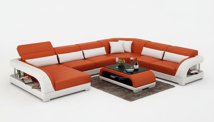 Ecksofa UForm Modernes Sofa Ledersofa Couchen Polster Designer Sofas Tisch 2tlg