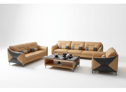 Modernes Sofa Sofagarnitur 321 Sitzer Couchtisch Garnituren Leder Gruppe 4tlg