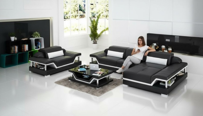 Ecksofa LForm Sessel Couchtisch Ledersofa Couch Sofa Wohnlandschaft 2tlg. Set