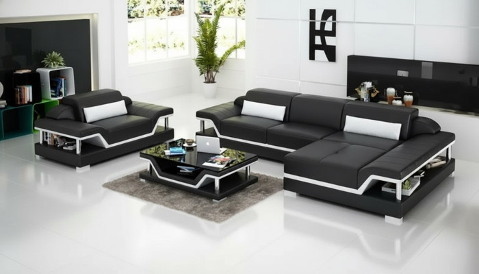 Ecksofa LForm Sessel Couchtisch Ledersofa Couch Sofa Wohnlandschaft 2tlg. Set