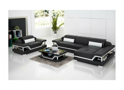 Ecksofa LForm Sessel Couchtisch Ledersofa Couch Sofa Wohnlandschaft 2tlg. Set