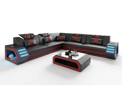 Design Wohnzimmer Eckcouch Ecksofa Möbel Lederpolster Couch Sofa L Form + Tisch