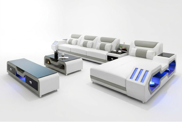 Ledersofa Led Beleuchtete Designer Eckcouch Polster Eckgarnitur Sofa 2tlg