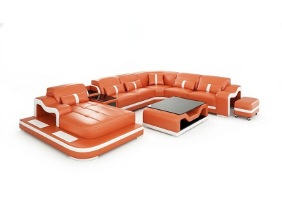 Ecksofa UForm Couchtisch Hocker Ecksofa Polster Wohnlandschaft Ledersofa 3tlg.