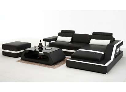 Ecksofa Couch Polster Eckgarnitur 3tlg. Sofa Hocker Couchtisch Wohnzimmer Möbel