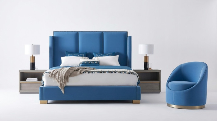 Royal Blue Bett Doppel Schlafzimmer Betten Textil 180x200 Luxus Hotel