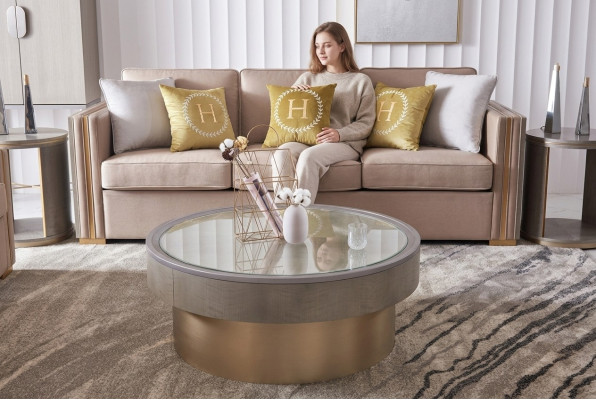 Runder Design Couchtisch Glas Rundtisch Beistell Tische Runde Sofa