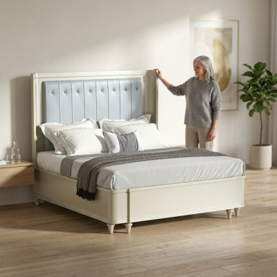 Polster Design Luxus Bett 180 x 200cm Stoff Betten Leder Modernes Schlafzimmer