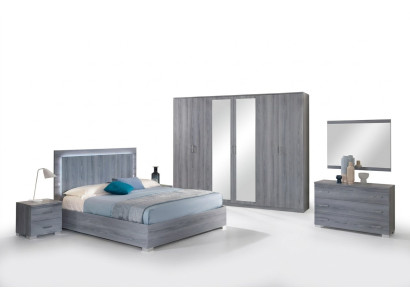 Möbel Schlafzimmer Set Bett 2x Nachttisch Kommode Spiegel Kleiderschrank 6tlg.