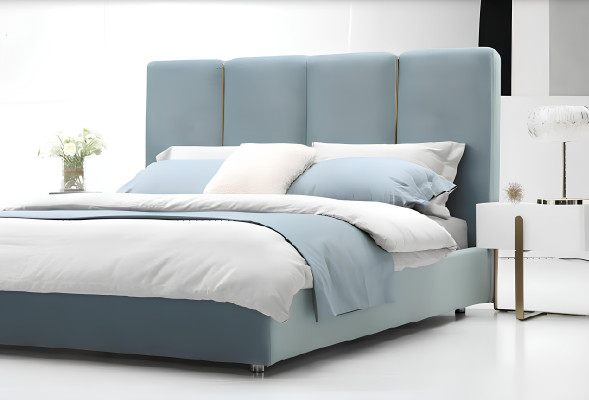 Designer Bett Blau 180x200 Schlafzimmer Betten Textil Hotel Luxus Polster Sitz