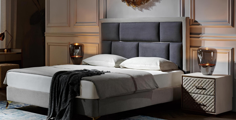 Schlafzimmer 3 tlg. Set Bett 2x Nachttisch Konsole Betten Doppel Polster Hotel