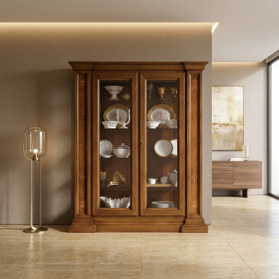 Vitrine 2 Tür Schrank Vitrinen Wohnzimmer Schränke Design Schrank Möbel Glas Neu