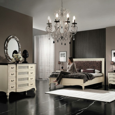 Luxus Schlafzimmer Set 4tlg. Bett 2 Nachttische Kommode Massivholz Möbel Italien