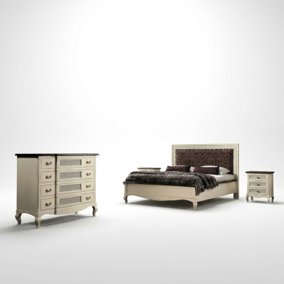 Luxus Schlafzimmer Set 4tlg. Bett 2 Nachttische Kommode Massivholz Möbel Italien
