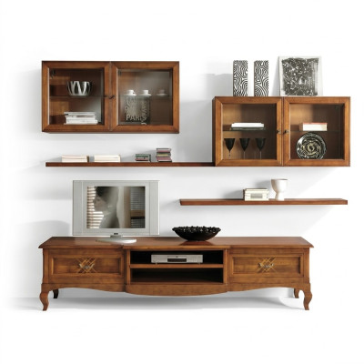 Wohnzimmer Set Vitrine TV Kommode Couchtisch Kommoden Schrank Holz Neu 7 tlg.