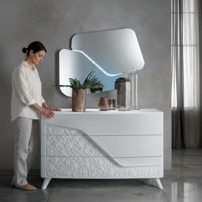 Kommode mit Spiegel Holz Kommoden Möbel Schrank Schlafzimmer Weiß Sideboard Neu
