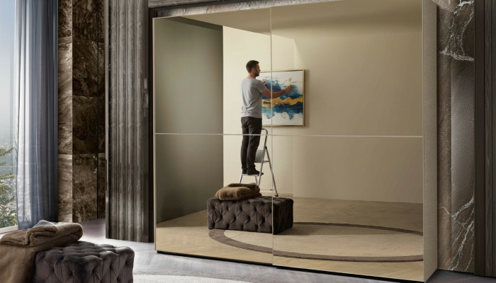 Schränke Kleiderschrank Schrank Schwebetüren Design Holz Italienische Möbel Neu