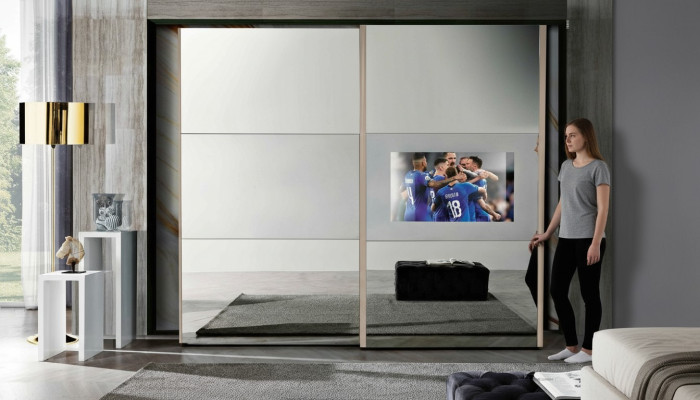 Kleiderschrank Schränke Kleider Schrank Luxus Holz Schwebetüren tv mit Fernseher