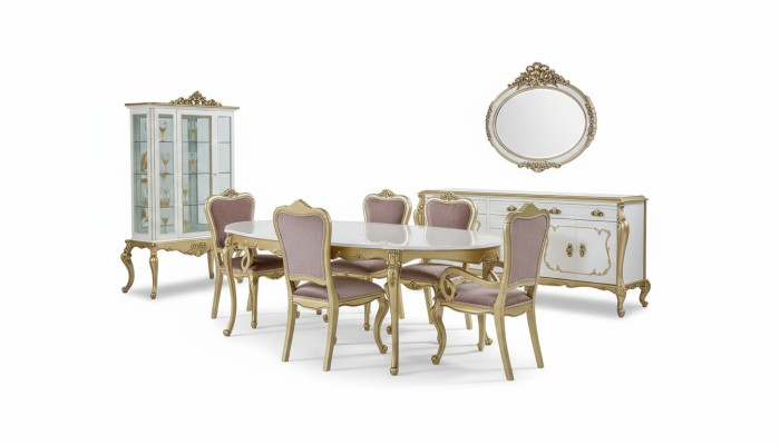 Design Esszimmer Set 8tlg Esstisch Stuhl Kommode Vitrine Spiegel