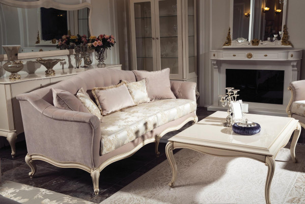 Französischer Couchtisch Barock Rokoko Möbel Weiß Silber Einrichtung Holz