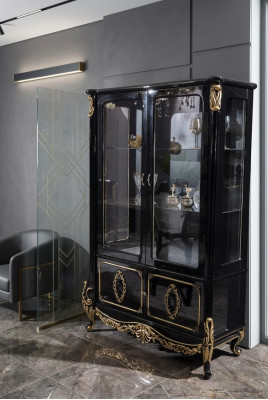 Möbel Glasschrank Luxus Vitrine Holz Vitrinen Schränke Regale Schwarz