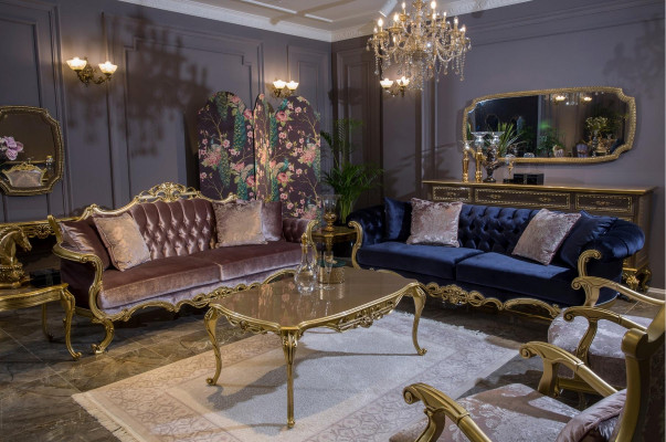 Chesterfield Dreisitzer Sofa in luxuriöser blauer Farbe für das Wohnzimmer