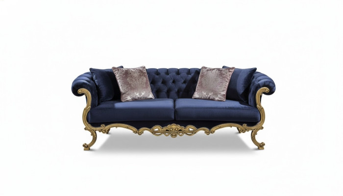 Chesterfield Dreisitzer Sofa in luxuriöser blauer Farbe für das Wohnzimmer