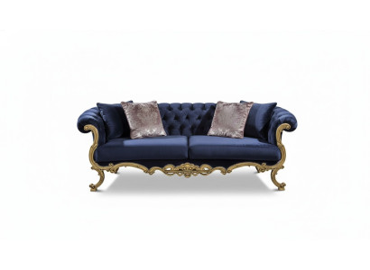 Chesterfield Dreisitzer Sofa in luxuriöser blauer Farbe für das Wohnzimmer
