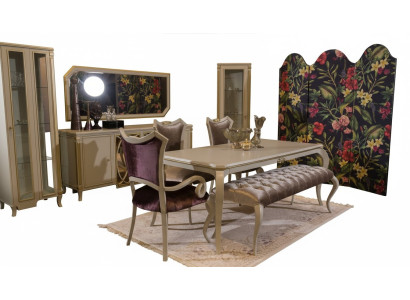Design Esszimmer Set 8tlg Esstisch Stuhl Kommode Vitrine Hocker Holz