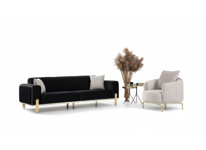 Luxus Garnitur Set Sofagarnitur 331 Sitz Sofa Sofas Sessel Stoff 3tlg. Sets Neu