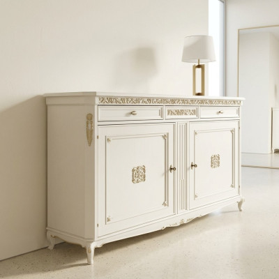 Klassische Antik Stil Kommode Sideboard Kommoden Holz Schrank Anrichte Weiß Neu