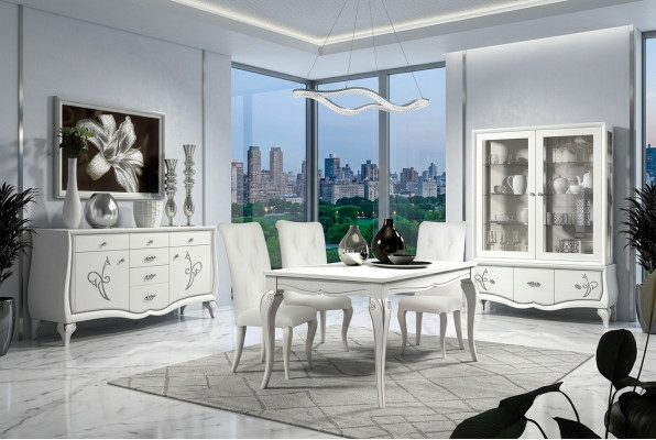 Esszimmer Esstisch Stuhl Kommode Vitrine Gruppe Tisch Holz Tische Lux Set 7tlg.