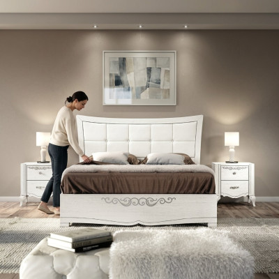 Doppelbett Bett Luxus Betten Holz Bettgestelle Bettrahmen Weiß Design Modern Neu