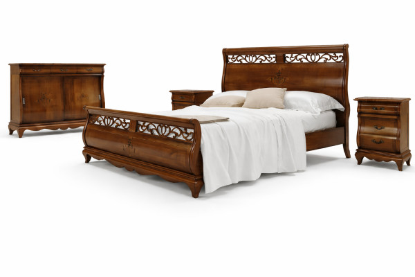 Schlafzimmermöbel Set 4tlg. Bett 2 Nachttische Kommode Massivholz Design Möbel