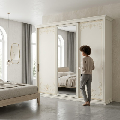 Schlafzimmer Kleiderschrank Schiebetüren Schrank Holz Mehrzweckschrank Spiegel