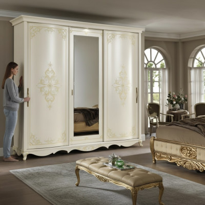 Schlafzimmermöbel Kleiderschrank mit Spiegel Coupe Massivholz Design Italien Neu