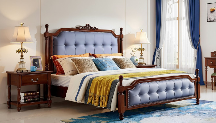 Bett Luxus Schlafzimmer Doppelbett Holz Polster Bettrahmen Chesterfield