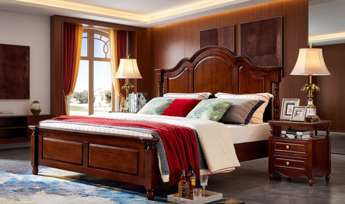 Klassisches Doppelbett Schlafzimmer Bett Möbel Holz Betten Massiv Braun