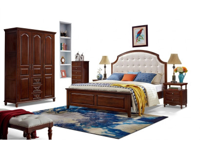 Schlafzimmer Set Bett 2x Nachttische Kleiderschrank Klassisch 4tlg.