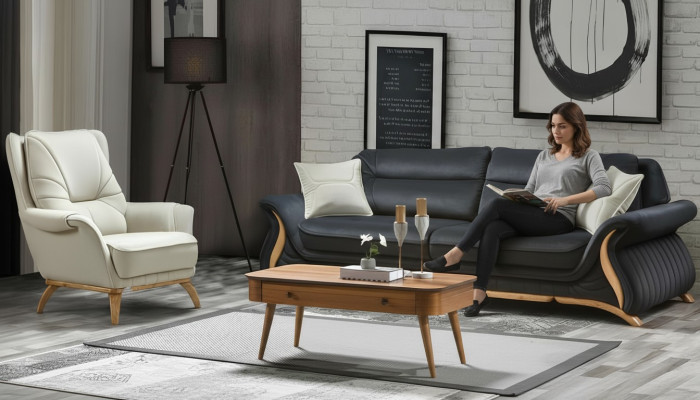 Design Sofa 3+1 Sitz Sessel Couch Polster Luxus Klassische Kunstleder Couchen