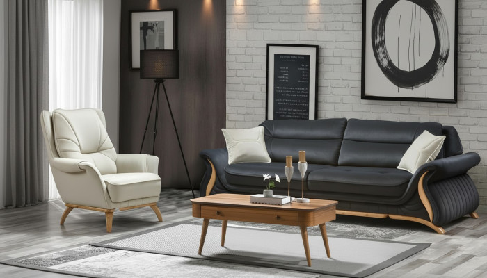 Design Sofa 3+1 Sitz Sessel Couch Polster Luxus Klassische Kunstleder Couchen
