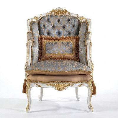 Sessel Bibliothek Lese Stuhl Ohrensessel Sofa Polster Italienische Möbel Luxus