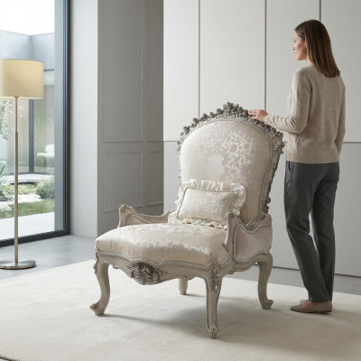 Luxus Sessel Polster Thron Barock Rokoko Echtholz Italienische Möbel Einsitzer