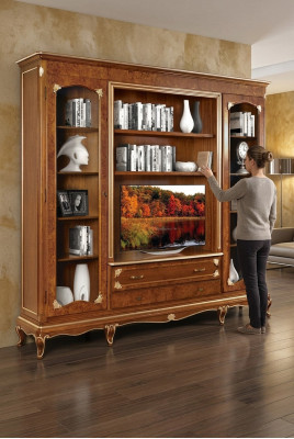 Fernseh Schrank Anbauwand Wohnwand tv Schrankwand Massivholz Modern Echtholz Neu