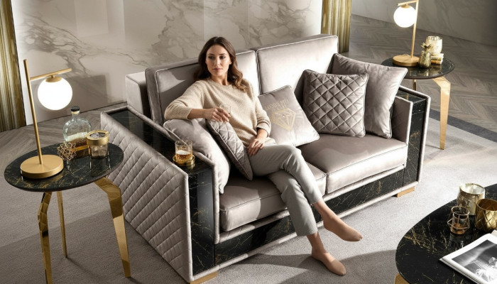 Sofa 2 Sitzer Modern Design Polster Textil Sofas Sitz Möbel Wohnlandschaft Grau
