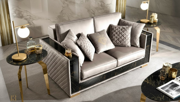 Sofa 2 Sitzer Modern Design Polster Textil Sofas Sitz Möbel Wohnlandschaft Grau
