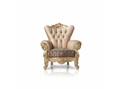 Sessel Sitz Sitzer Design Wohnzimmer Polster Neu Stil Barock Rokoko Luxus Beige