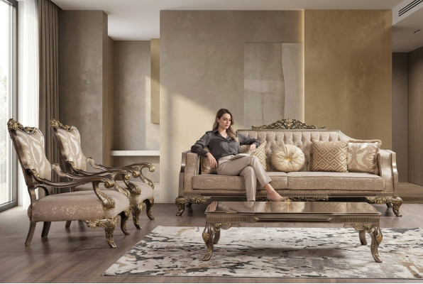 Sofagarnitur 3+1+1 Sitzer Sofa Sofas Sessel Stoff Garnitur Luxus Set Wohnzimmer